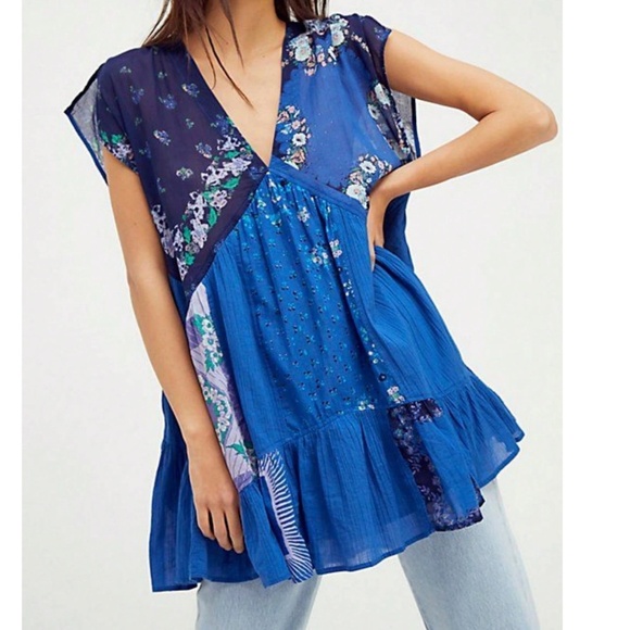 Boho Floral Print High Waisted V neck Ruffle Hem Mini Dress - Picture 3 of 6